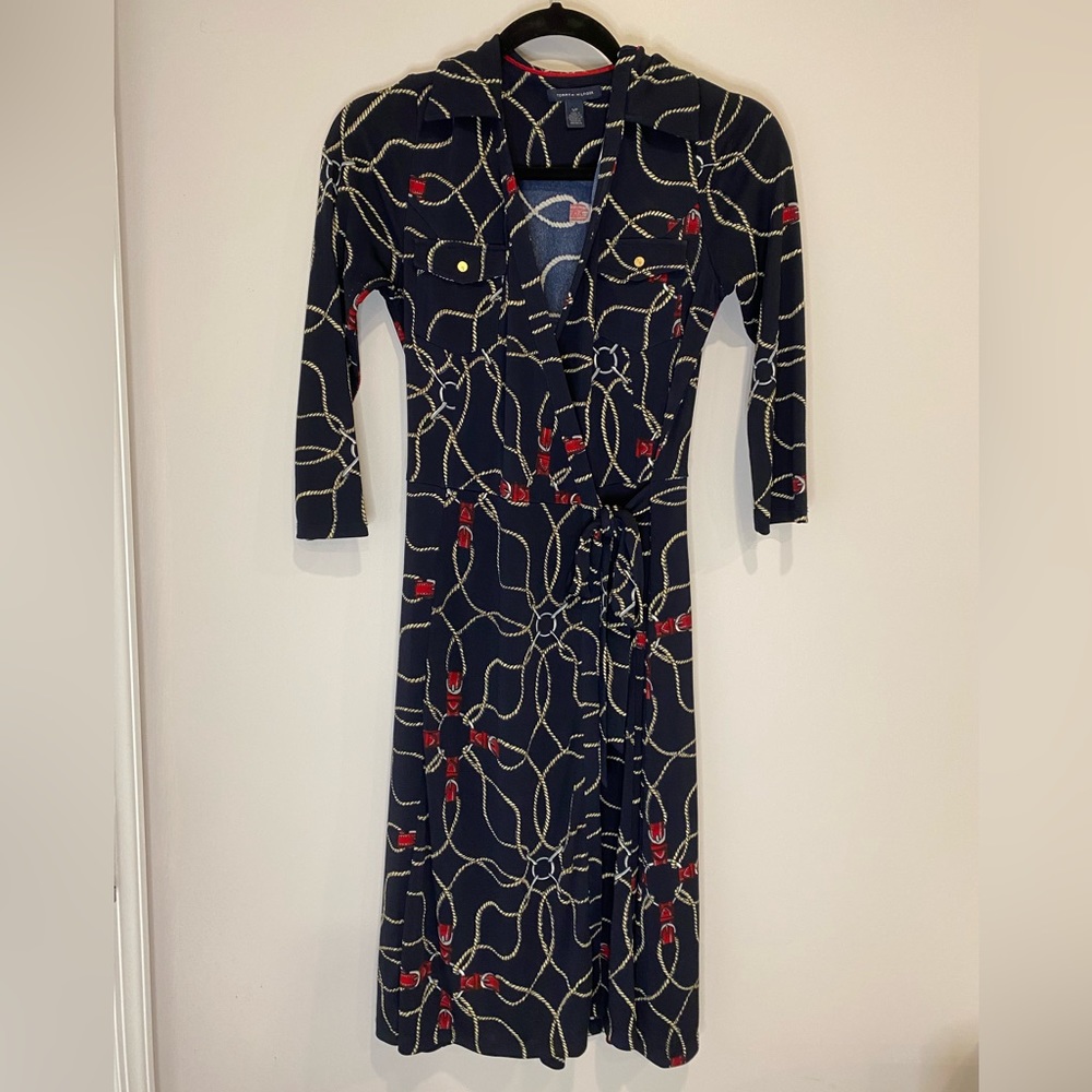 Tommy Hilfiger Wrap Dress Rope & Buckle Nautical Pattern Size S/P (Petite) - Picture 2 of 6